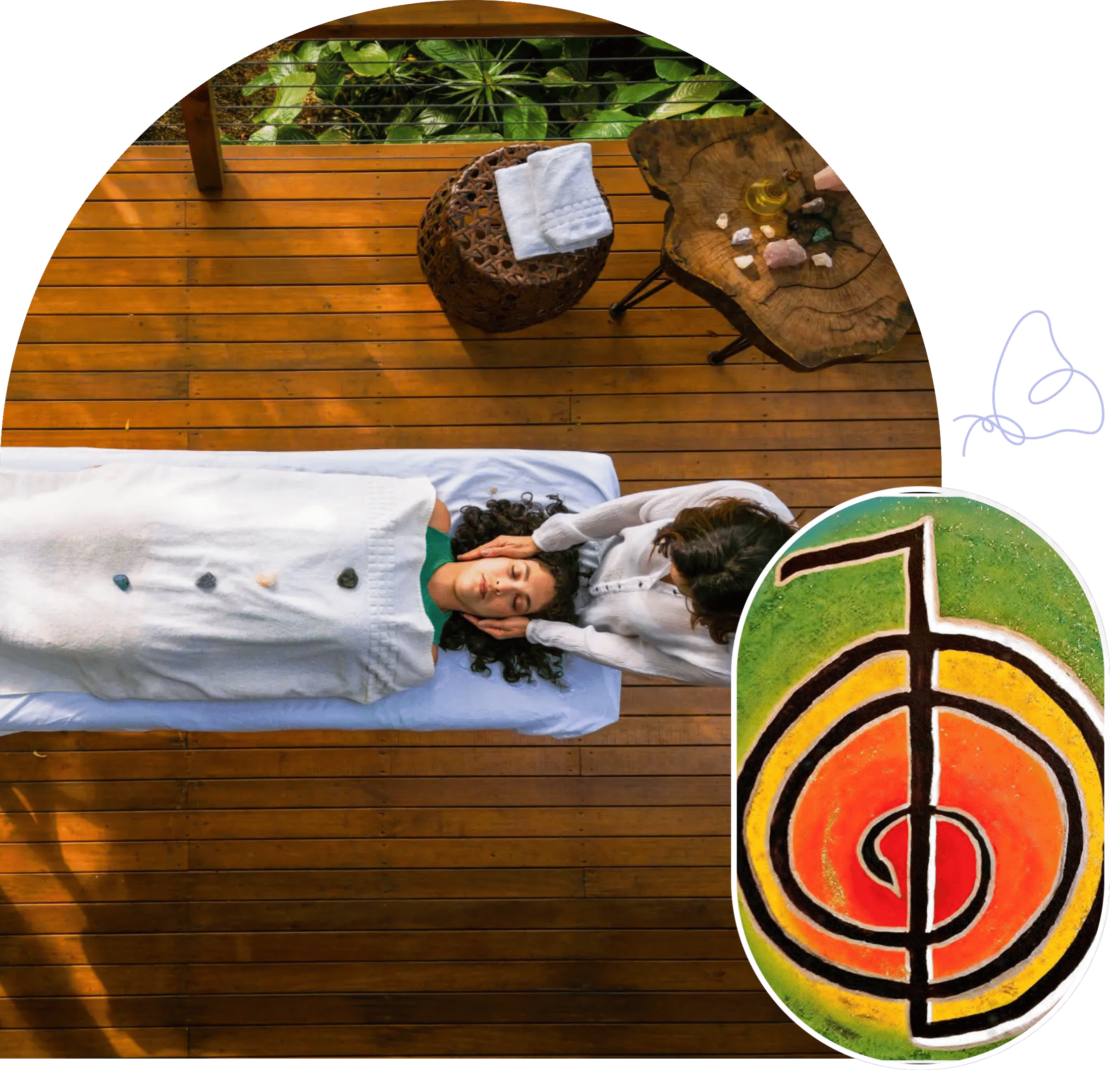 A woman relaxing with a towel on her head, lying on a massage bed in a serene spa setting.