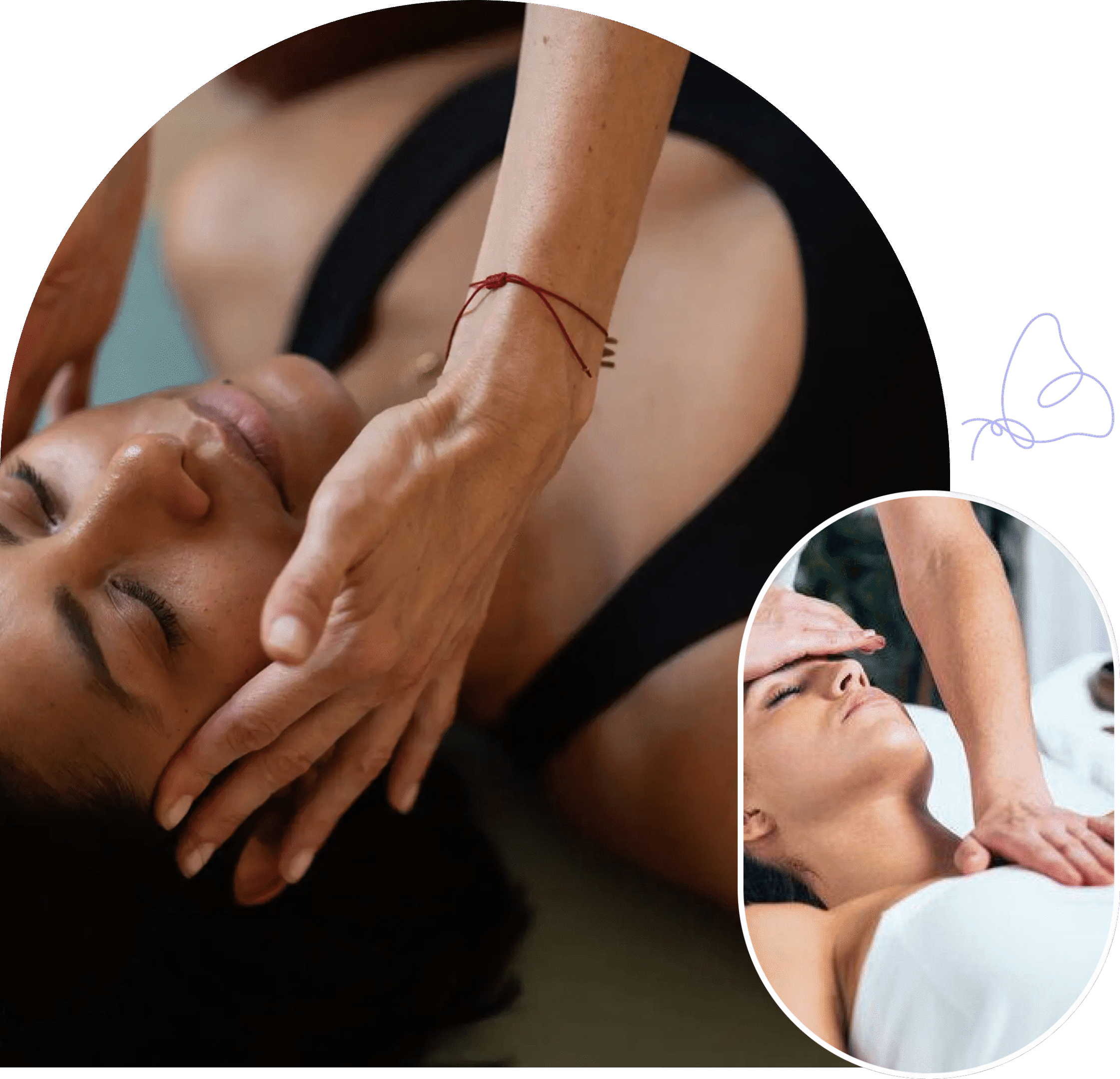 A woman receiving a relaxing head massage in a calm setting.