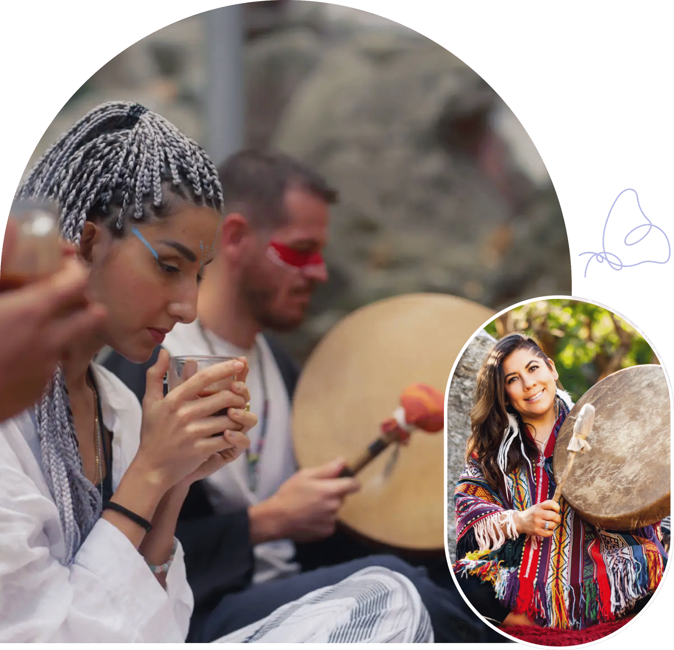 People enjoying traditional music and drinks together outdoors.